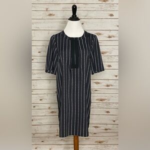 BCBG Max Azria black/white officecore striped shift mini dress
